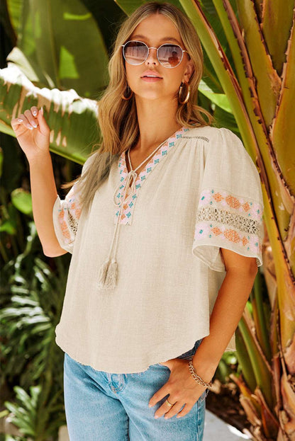 Bohemian Half Puff Sleeve Tassel Top