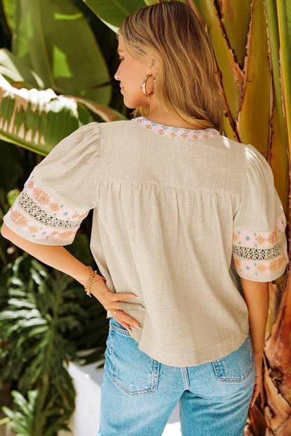 Bohemian Half Puff Sleeve Tassel Top