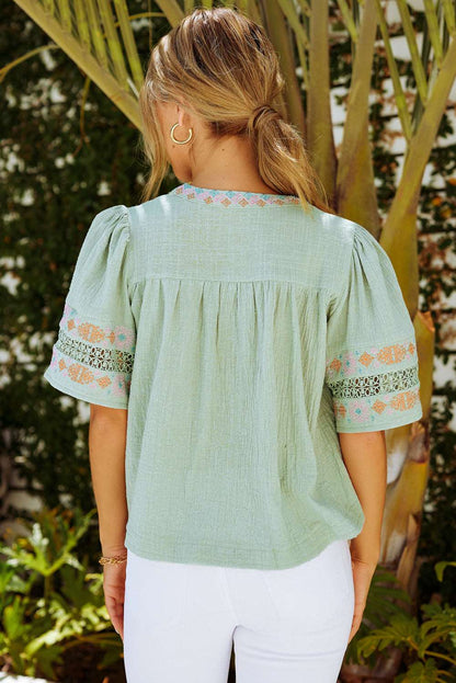 Bohemian Half Puff Sleeve Tassel Top