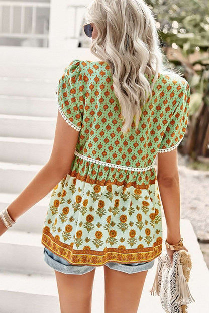 Bohemian Tie Neck Button-Up Blouse