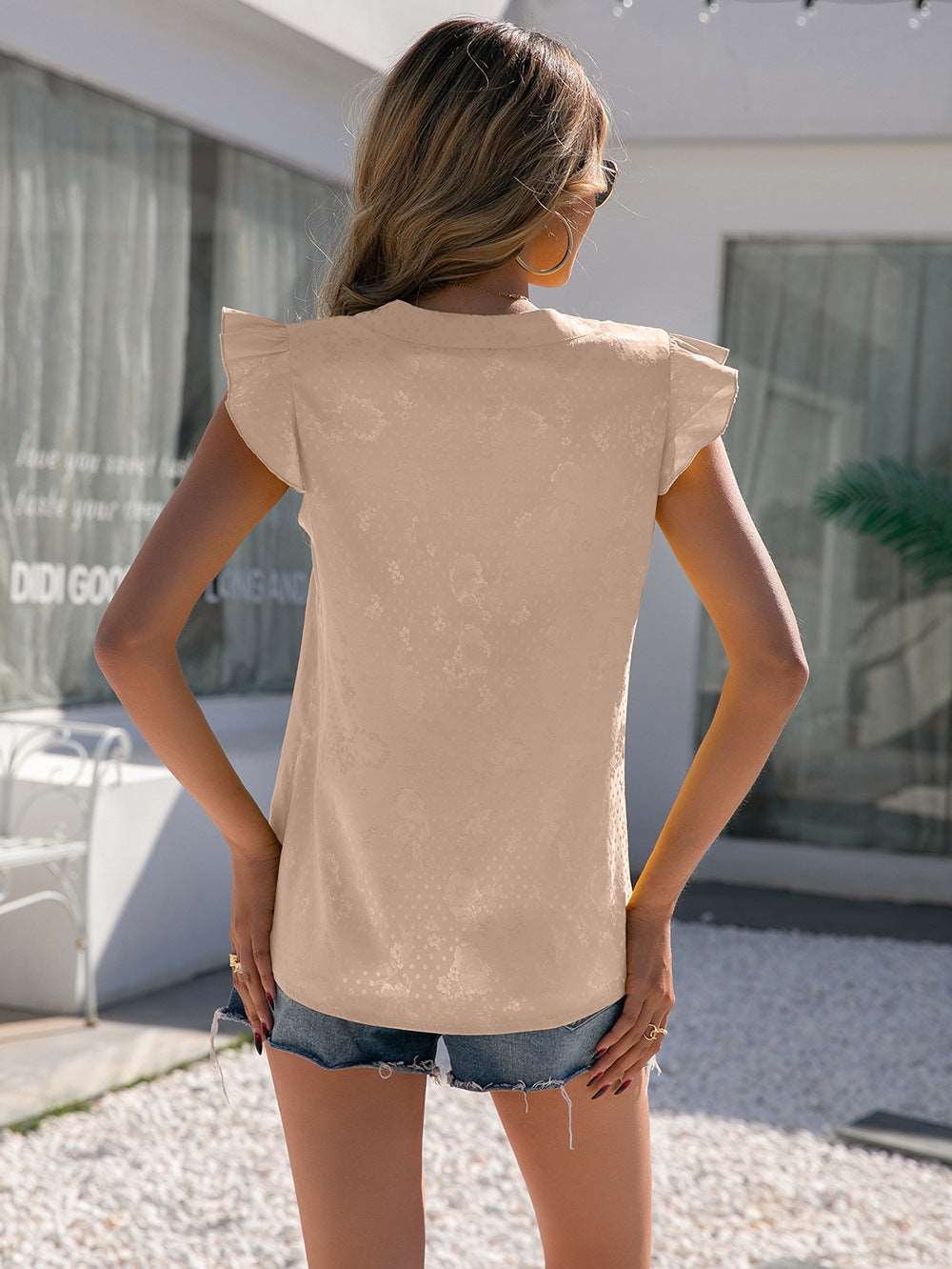 Butterfly-Sleeved Notch Neck Blouse