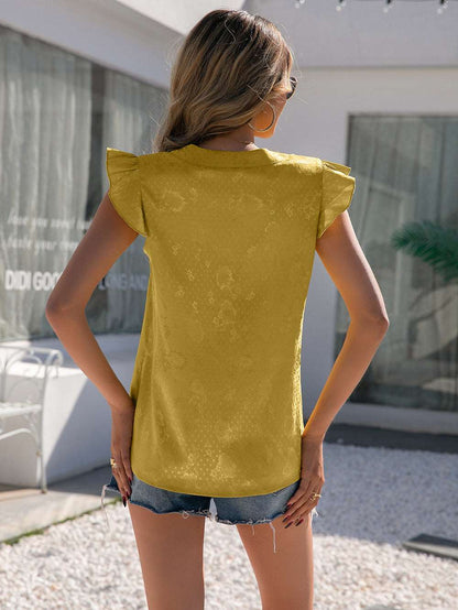 Butterfly-Sleeved Notch Neck Blouse