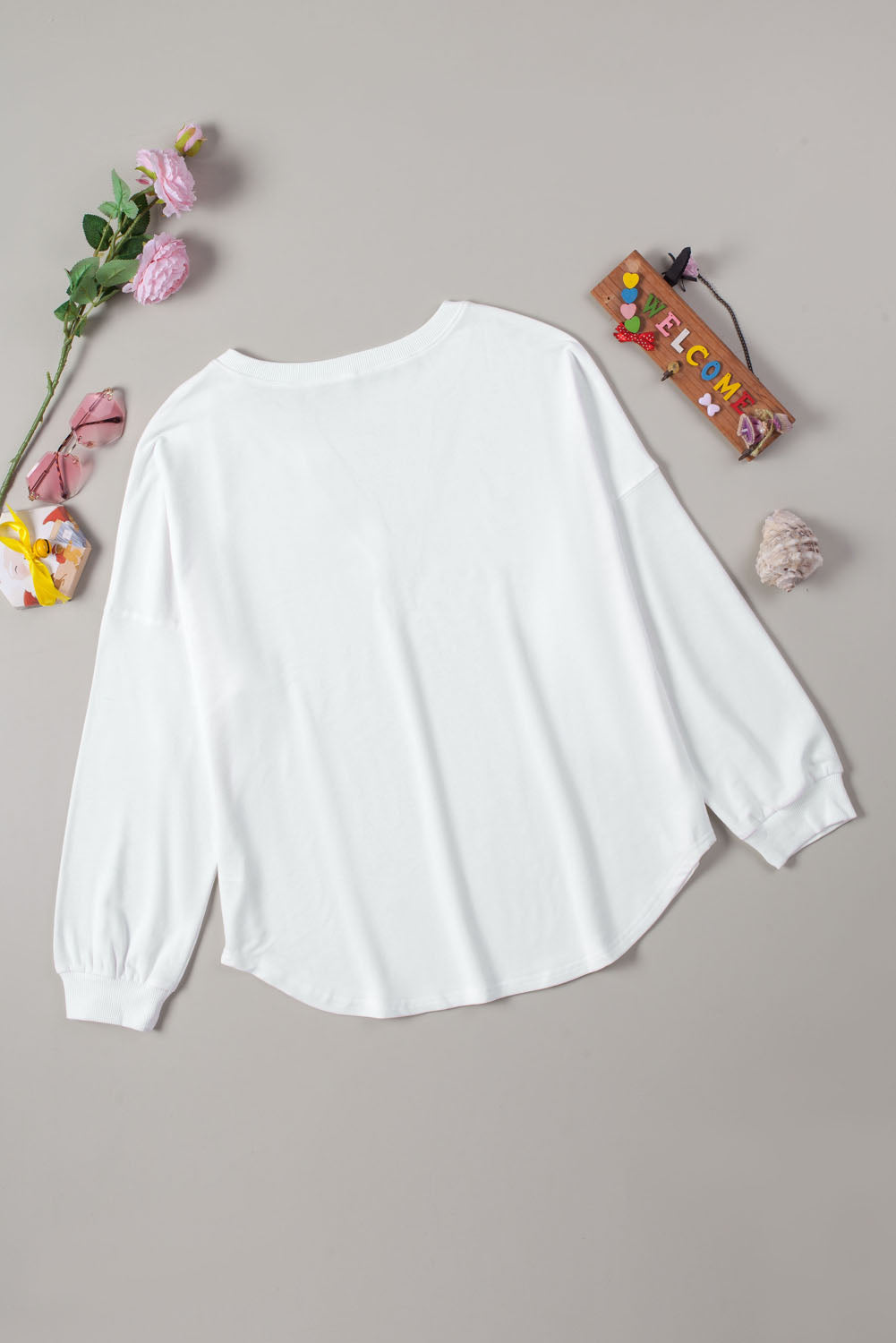 Button-Front Curved Hem Top