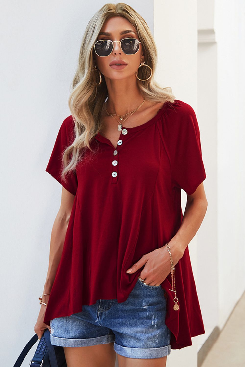 Button-Up Puff Sleeve Top