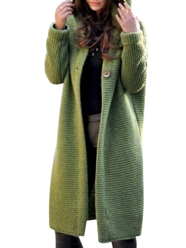 Casual Button Long Cardigan Hooded Sweater Jacket