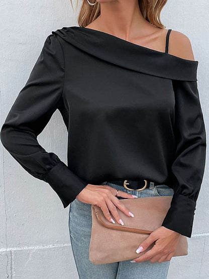 Casual Cold-Shoulder Long Sleeve Top Black