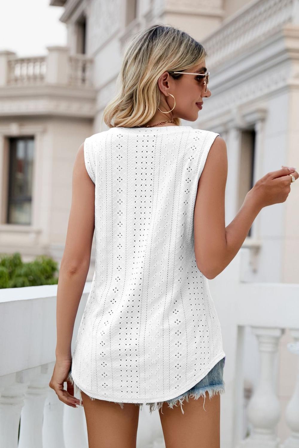 Casual Eyelet V-Neck Tank Top