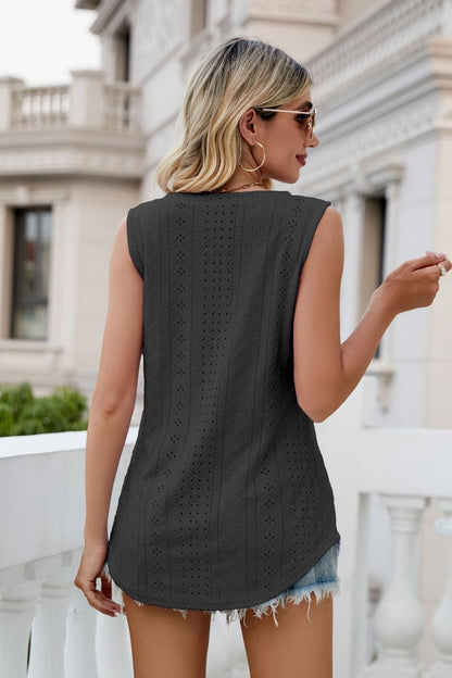 Casual Eyelet V-Neck Tank Top