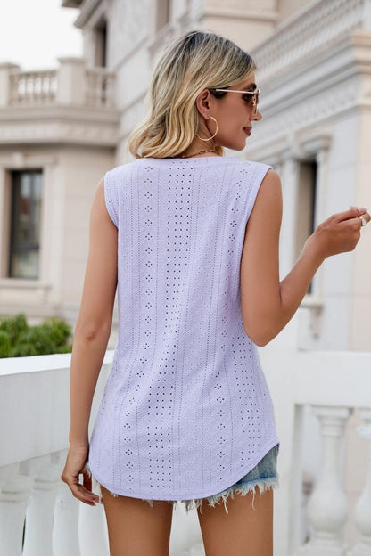 Casual Eyelet V-Neck Tank Top