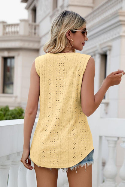 Casual Eyelet V-Neck Tank Top