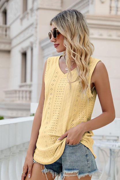 Casual Eyelet V-Neck Tank Top