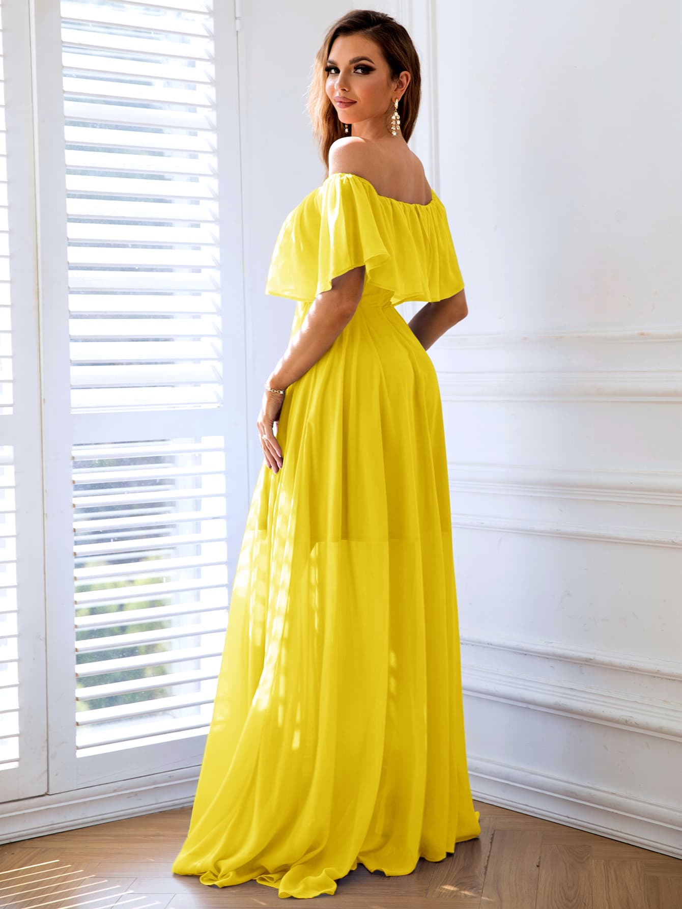 Chic Off-Shoulder Layered Split Maxi Dress