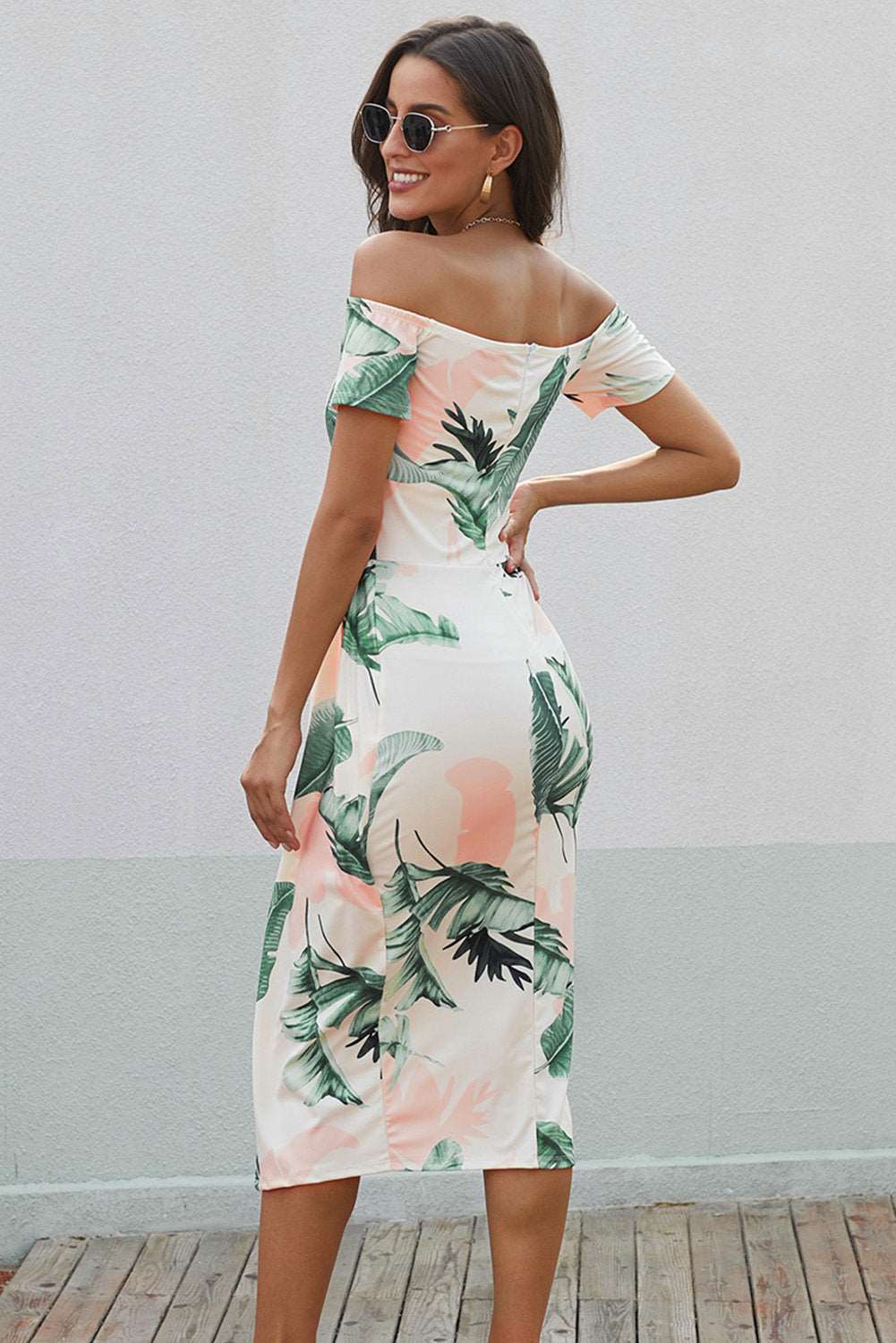 Chic Off-Shoulder Printed Split Dress