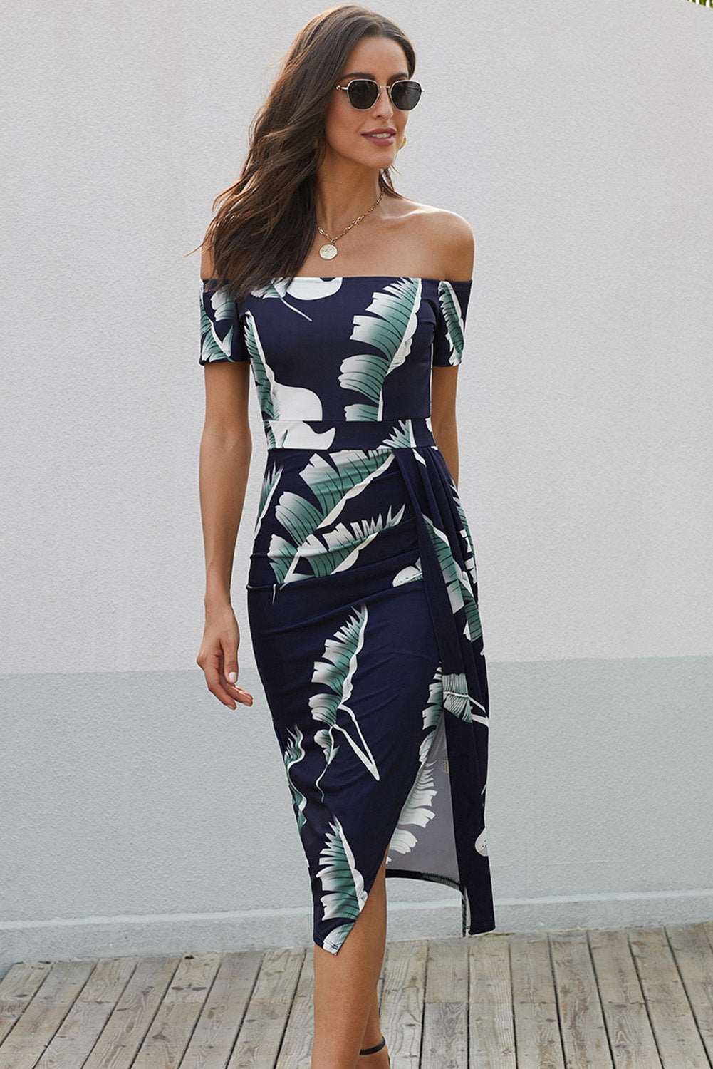 Chic Off-Shoulder Printed Split Dress