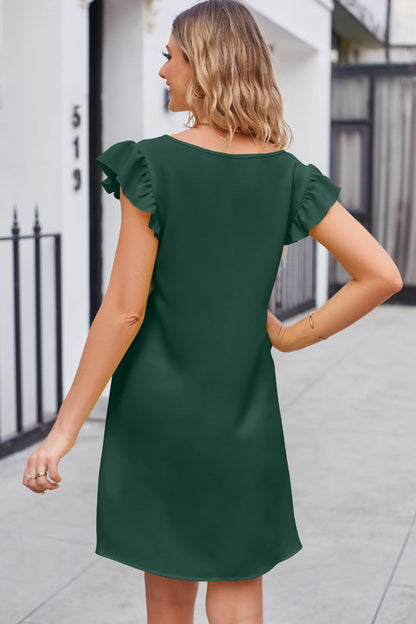 Chic Ruffled V-Neck Flutter Sleeve Dress