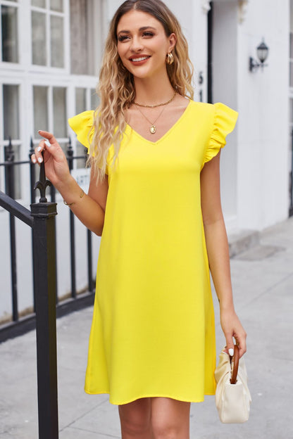 Chic Ruffled V-Neck Flutter Sleeve Dress