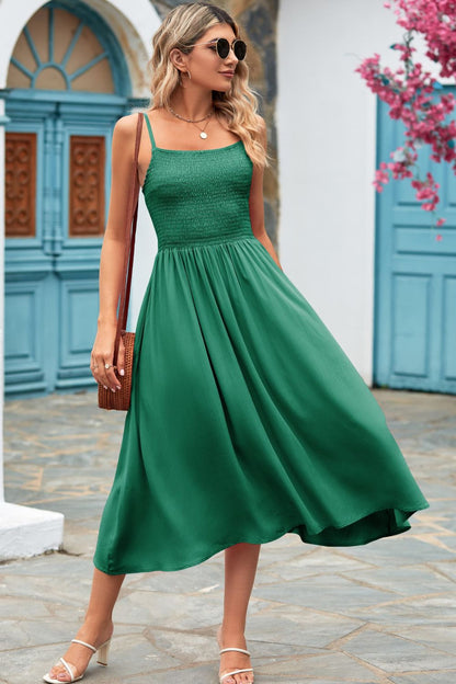 Chic Smocked Spaghetti Strap Midi Dress