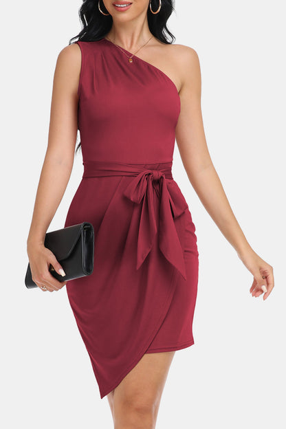 Chic Tie Front One-Shoulder Sleeveless Dress