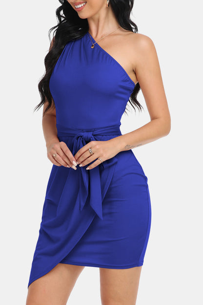 Chic Tie Front One-Shoulder Sleeveless Dress