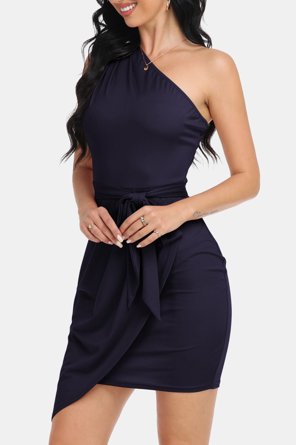Chic Tie Front One-Shoulder Sleeveless Dress