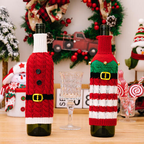 Christmas Cable-Knit Wine Bottle Covers Multicolor One Size
