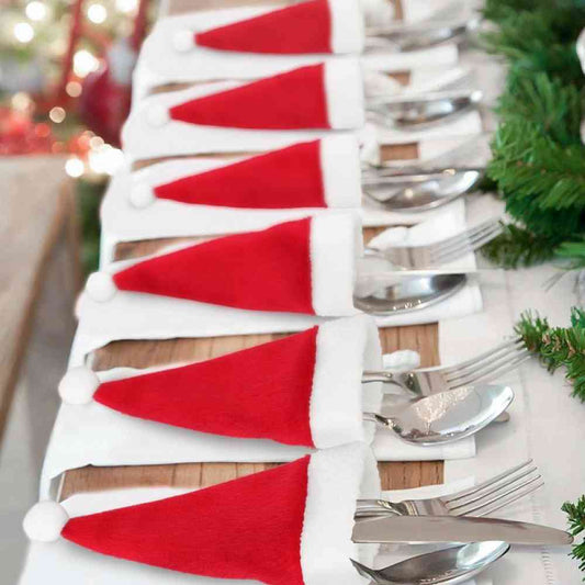 Christmas Hat Cutlery Holders for Women Red One Size