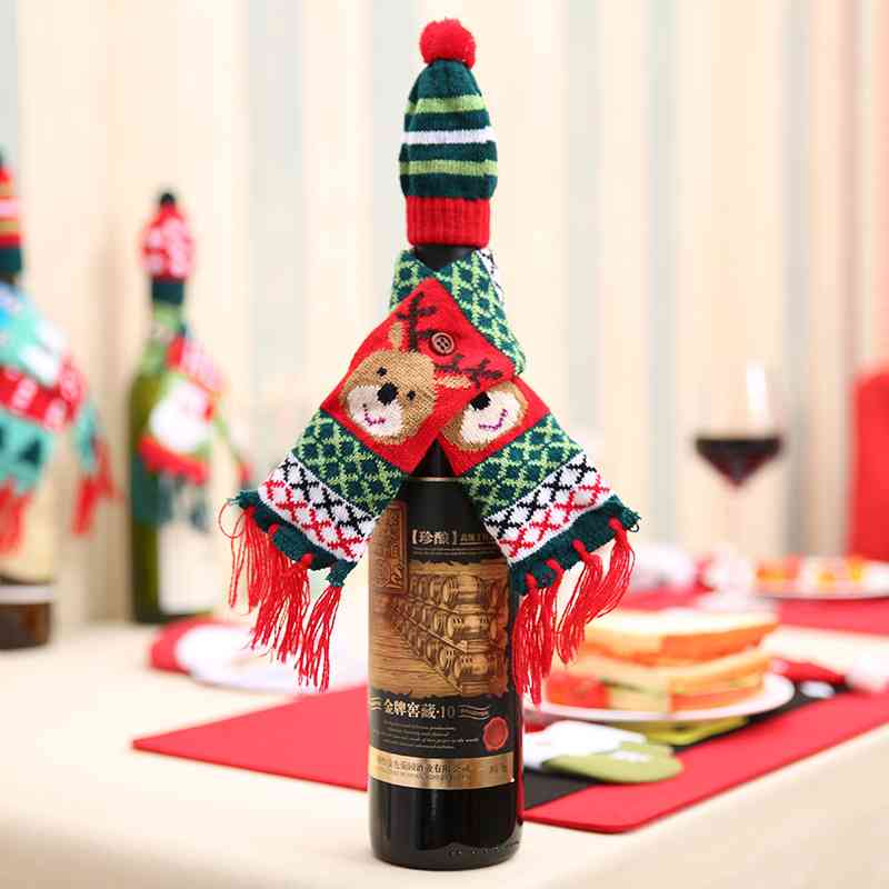 Christmas Hat and Scarf Wine Bottle Cover for Women Style B One Size