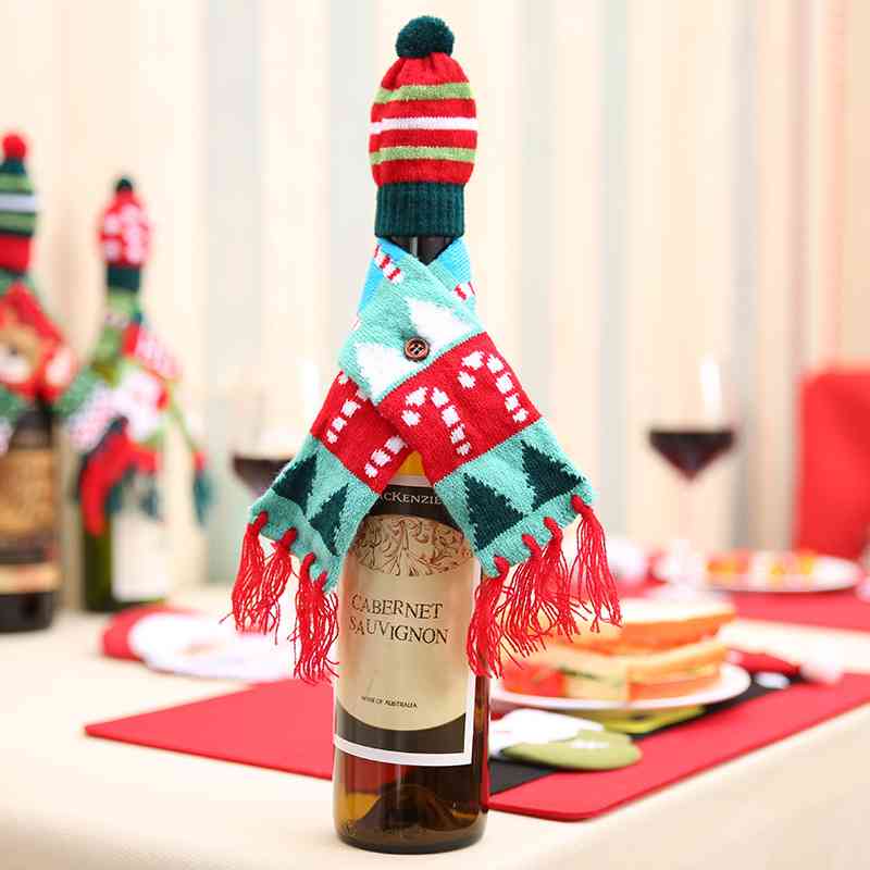 Christmas Hat and Scarf Wine Bottle Cover for Women Style C One Size