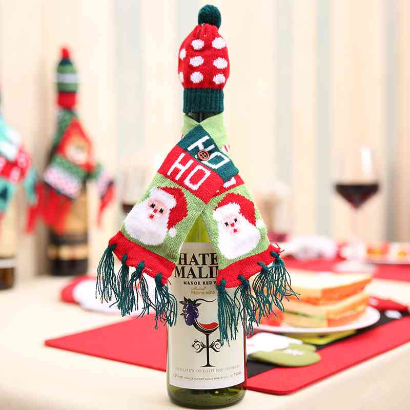 Christmas Hat and Scarf Wine Bottle Cover for Women Style A One Size