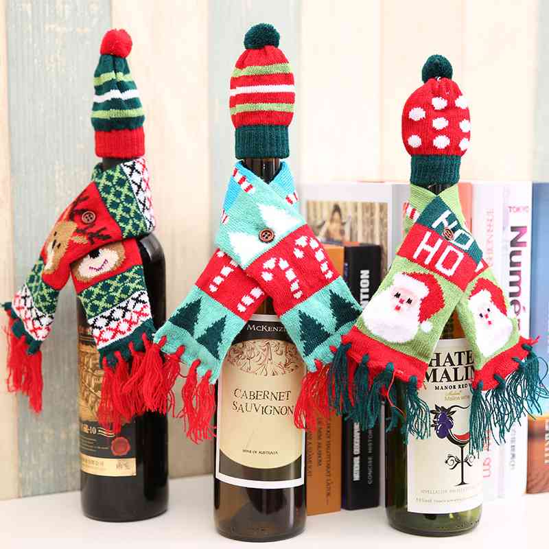 Christmas Hat and Scarf Wine Bottle Cover for Women