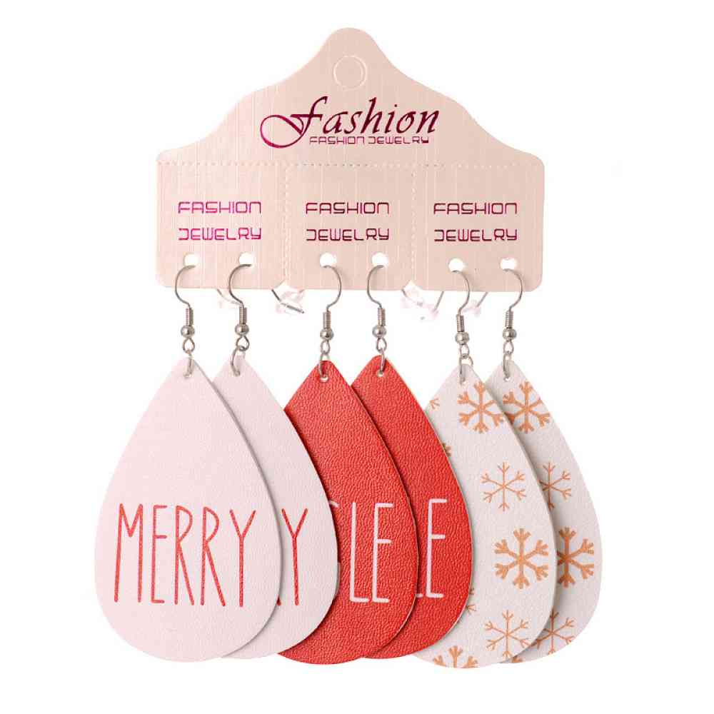 Christmas PU Leather Earrings for Women Style E One Size