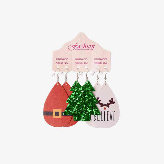 Christmas PU Leather Earrings for Women Style C One Size