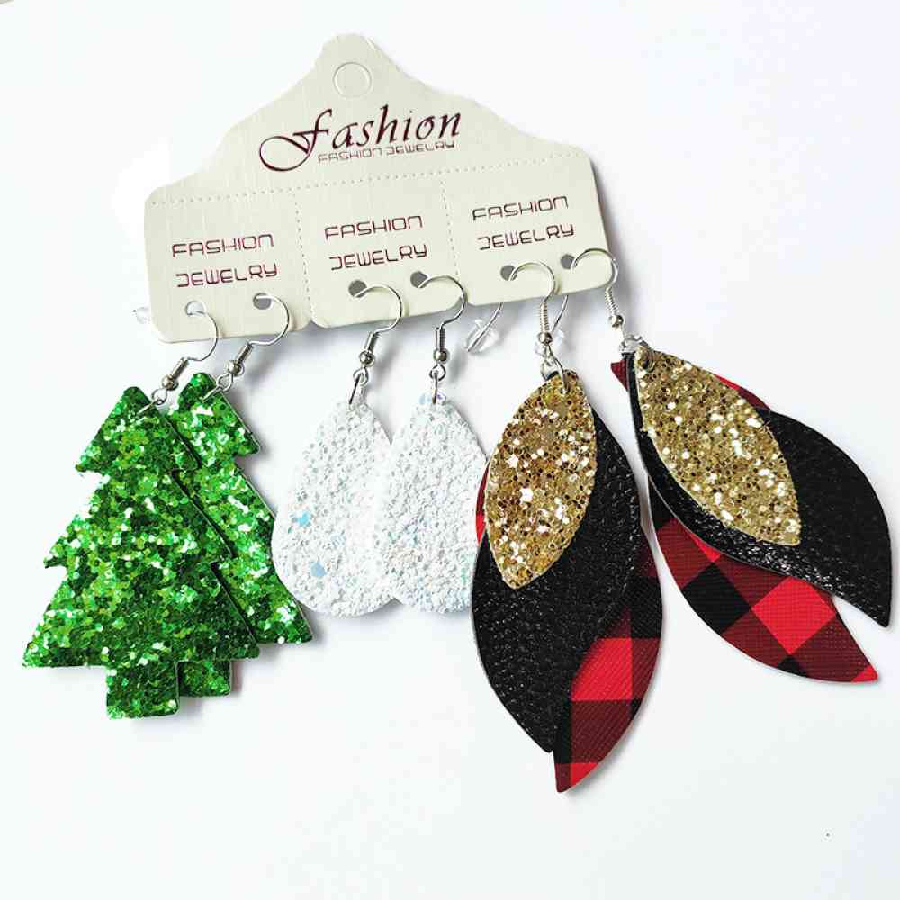 Christmas PU Leather Earrings for Women Style A One Size