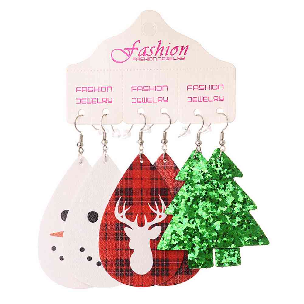Christmas PU Leather Earrings for Women Style B One Size