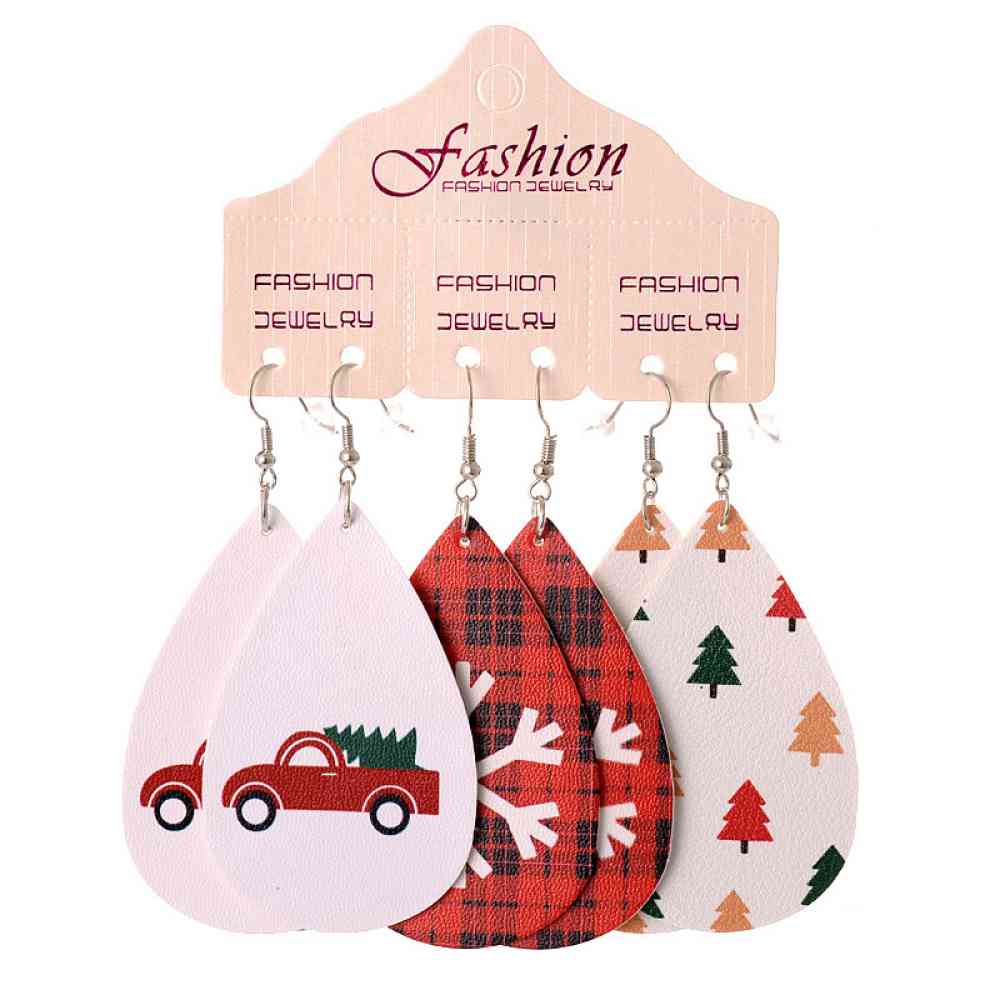 Christmas PU Leather Earrings for Women Style F One Size