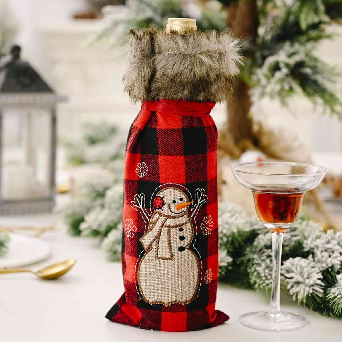 Christmas Plaid Wine Bottle Cover for Women Style B One Size