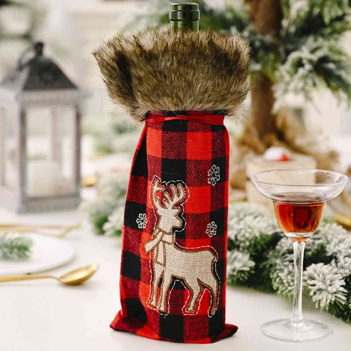 Christmas Plaid Wine Bottle Cover for Women Style C One Size