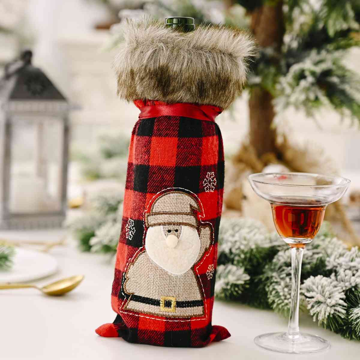 Christmas Plaid Wine Bottle Cover for Women Style A One Size