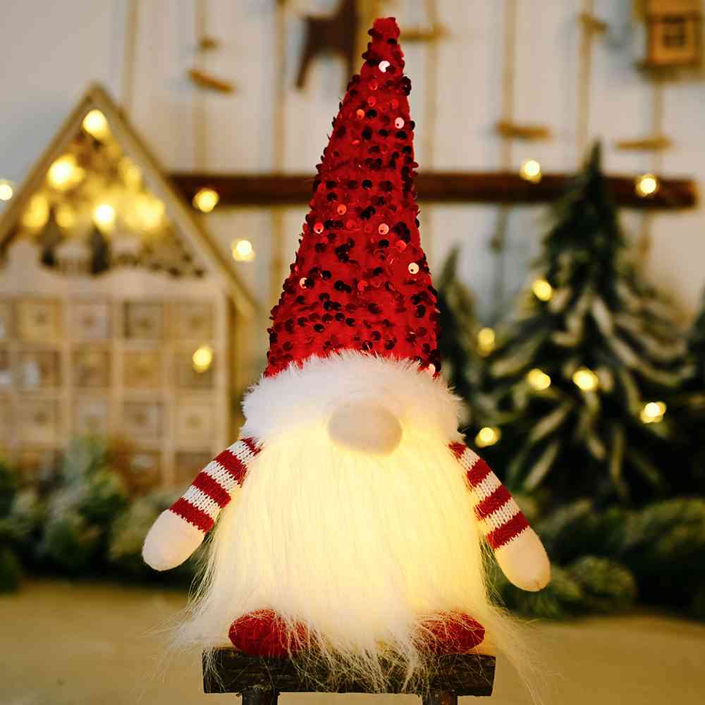 Christmas Sequin Light-Up Faceless Gnome for Women Red One Size