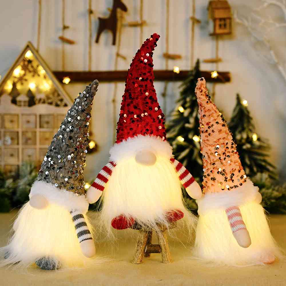 Christmas Sequin Light-Up Faceless Gnome for Women