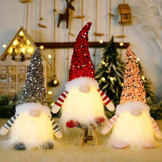 Christmas Sequin Light-Up Faceless Gnome for Women
