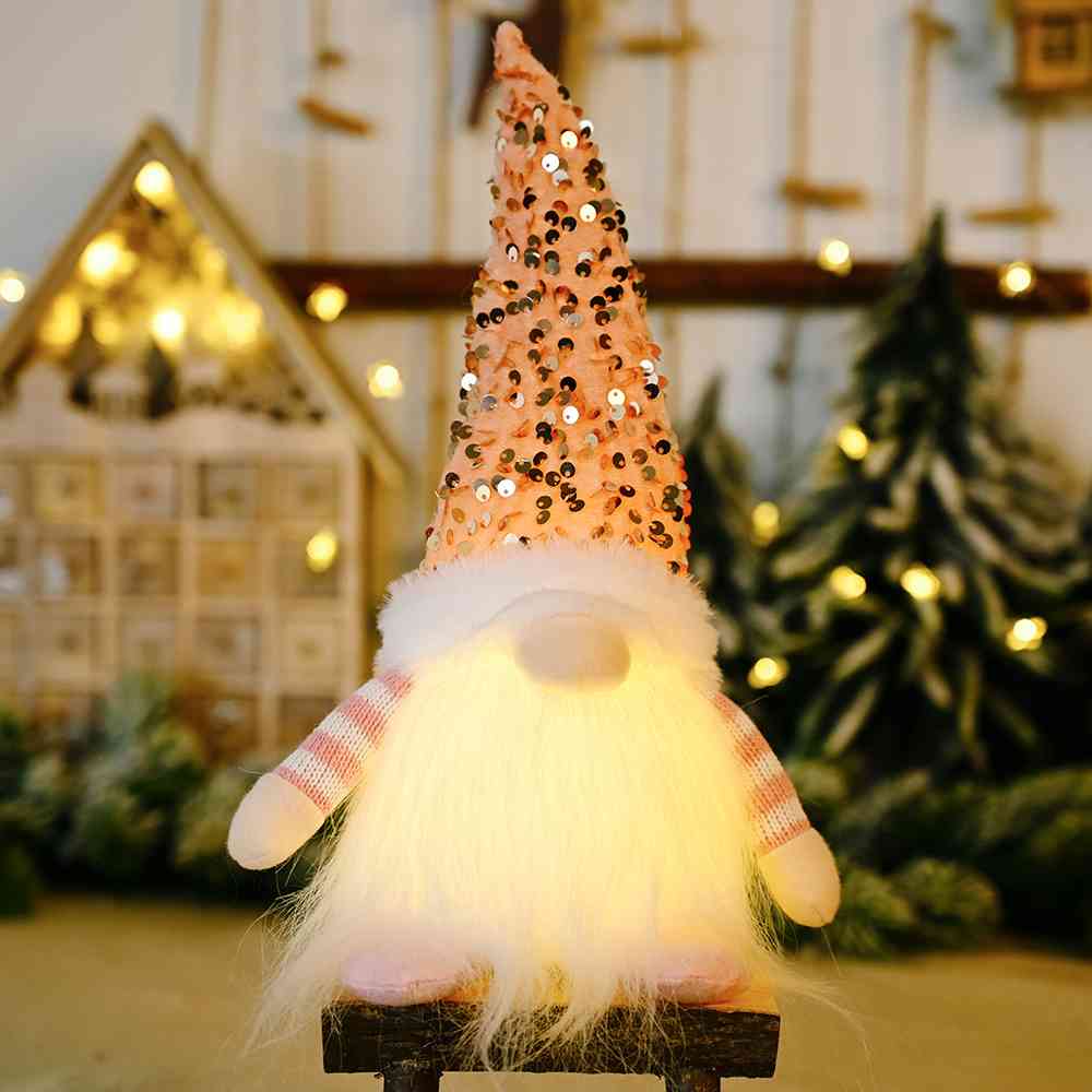Christmas Sequin Light-Up Faceless Gnome for Women Blush Pink One Size