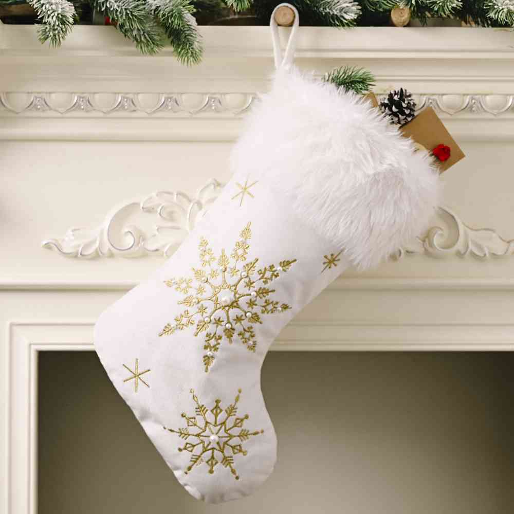 Christmas Snowflake Stocking for Women Gold One Size