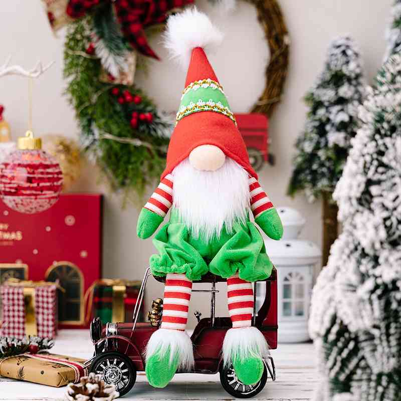 Christmas Striped Faceless Gnome for Women Mid Green One Size