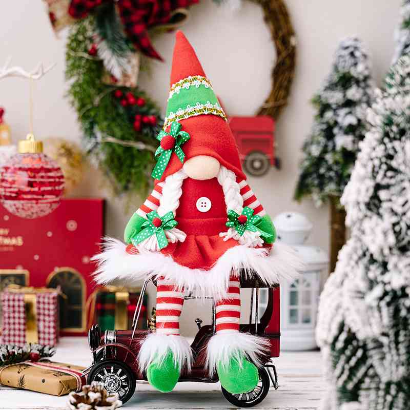Christmas Striped Faceless Gnome for Women Deep Red One Size