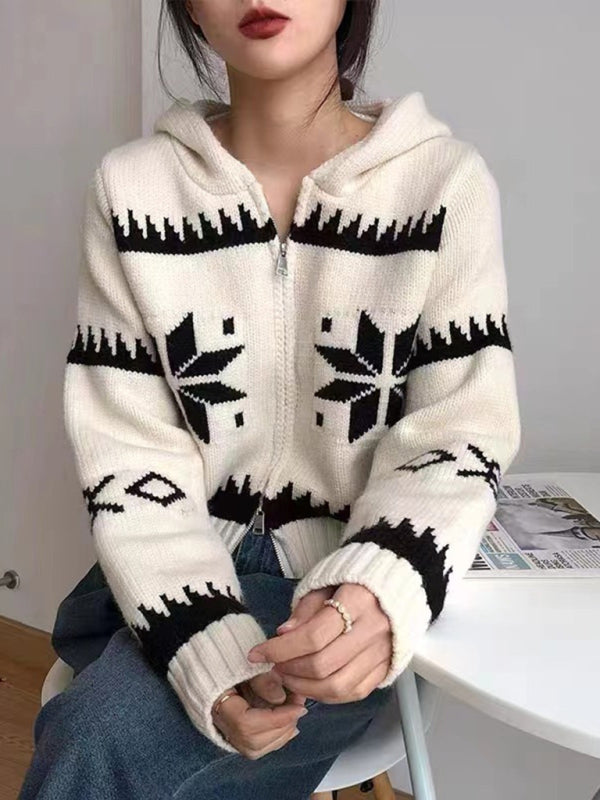 Christmas deer head snowflake jacquard pullover knitted cardigan White F