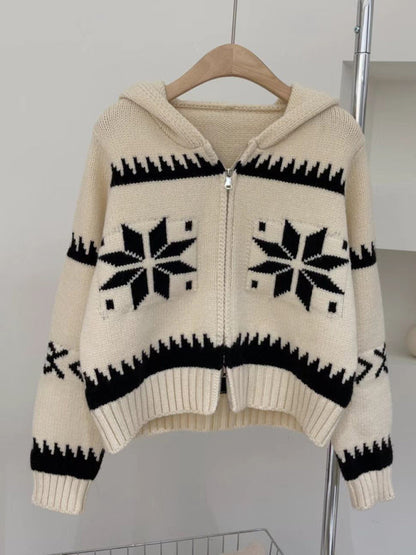 Christmas deer head snowflake jacquard pullover knitted cardigan