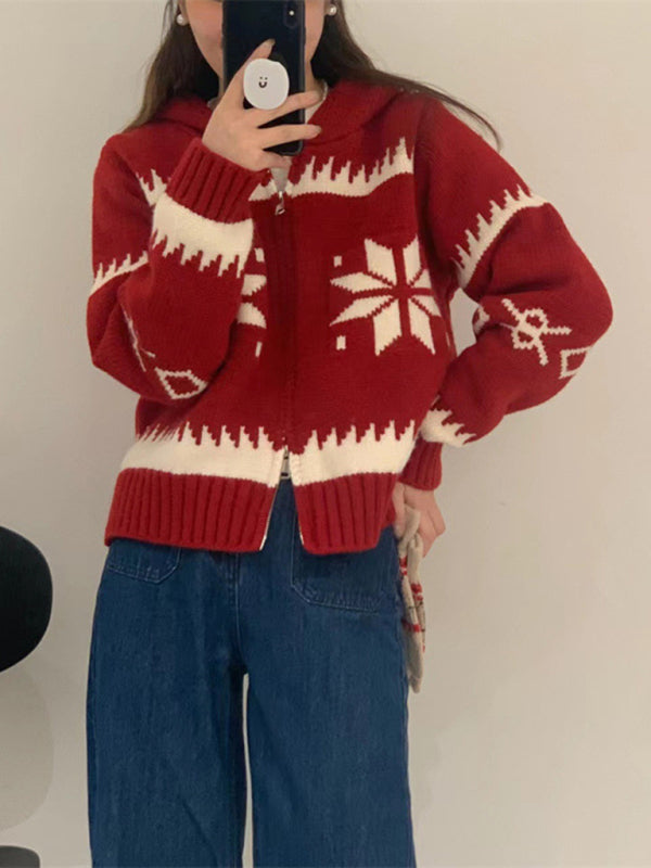 Christmas deer head snowflake jacquard pullover knitted cardigan