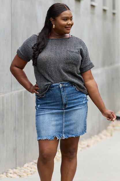 Chunky Knit Gray Short Sleeve Top