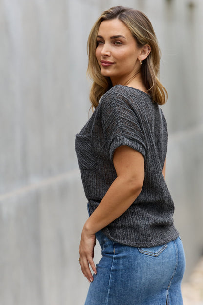 Chunky Knit Gray Short Sleeve Top